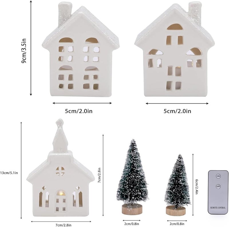 Mwfus 7 Pcs Christmas Miniature Porcelain Village Sets Tabletop Figurine LED Porcelain House Miniature Christmas Figurines Decorations for Tabletop Mantle Decor - Image 5